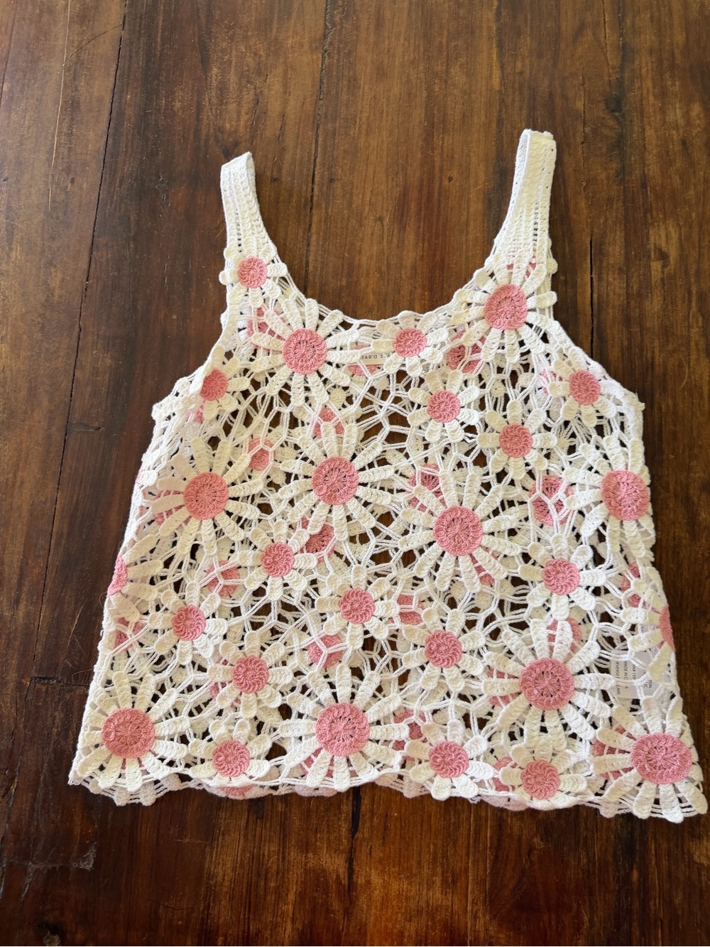 Altar'd State Crochet Floral Tank Top - Pink and Cream